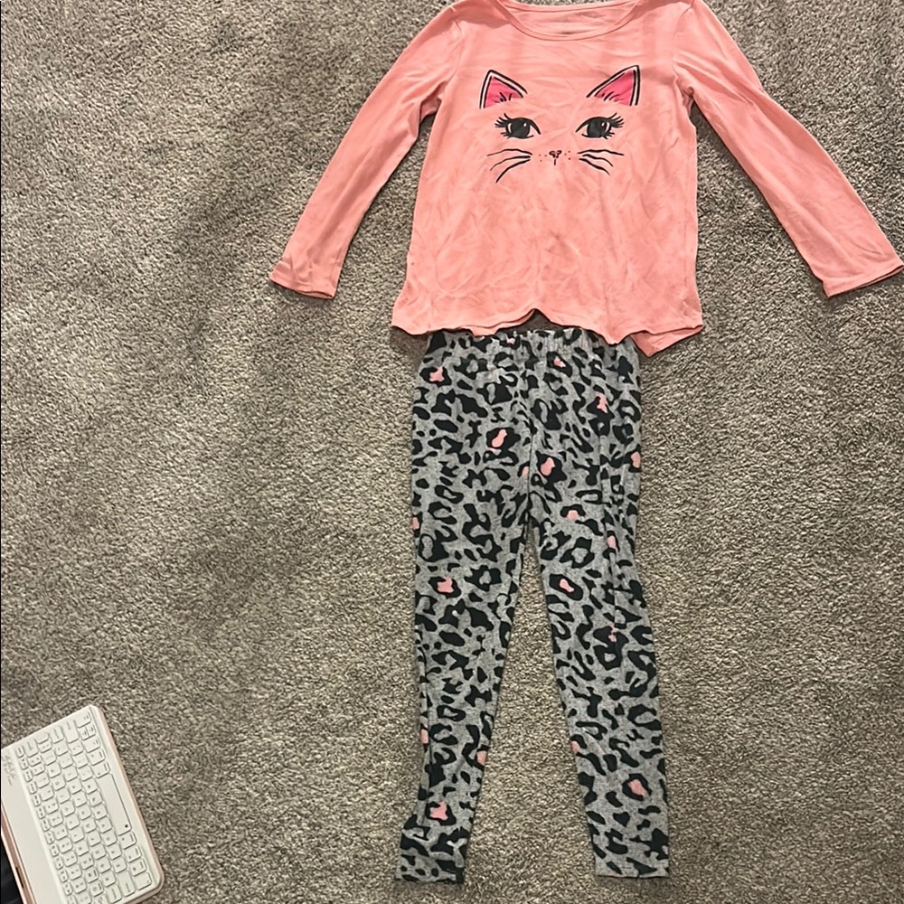 SO Pink and Gray Pajama Set with Cat Design